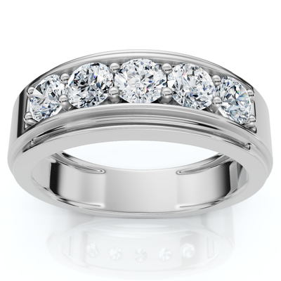 Men's 1Ct TW Five Stone Diamond Wedding Ring 14k Gold or Platinum Lab Grown