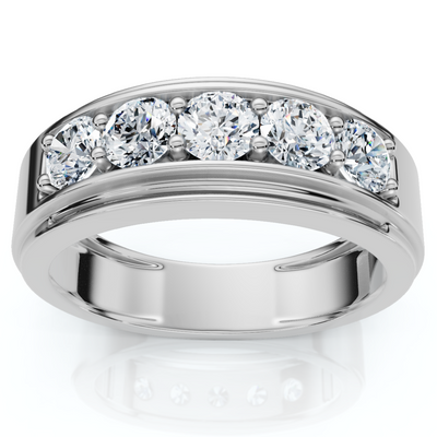Men's 1Ct TW Five Stone Diamond Wedding Ring 14k Gold or Platinum Lab Grown