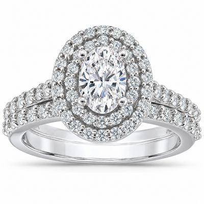 2 Ct Oval Diamond Engagement & Wedding Ring Set White Gold Engagement Lab Grown