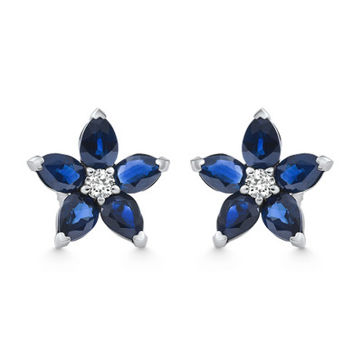 2.19Ct Blue Sapphire & Diamond Alexa Earrings 14k White Gold Lab Grown