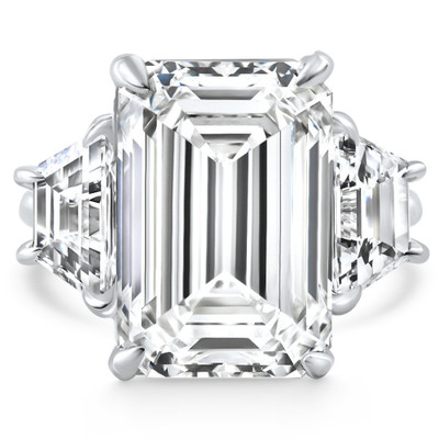 Certified 11.90Ct Emerald Diamond & Trapezoid Engagement Ring Lab Grown 14k Gold