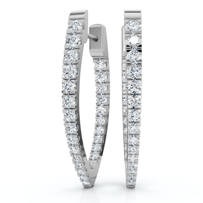 .90Ct Diamond Hoops Inside Outside Gold Lab Grown 1" Tall