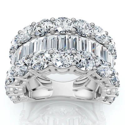 7.50Ct Baguette & Round Diamond Ring 10k Gold Lab Grown