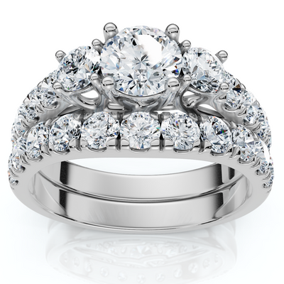 1 3/4Ct 3-Stone Diamond Engagement Wedding Ring Set 14k Gold or Pt Lab Grown