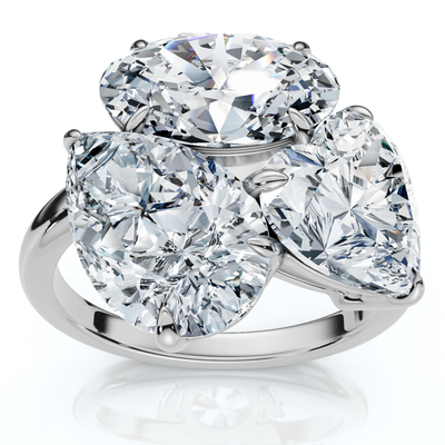 Certified 6Ct Abstract 3-Stone Diamond Ring 14k White Gold Lab Grown