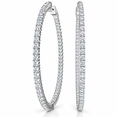 1 3/4Ct Diamond Inside Outside 2" Tall Hoops Earrings Lab Grown