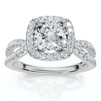 1 1/2Ct Diamond Cushion Halo Twist Engagement Ring 14k Gold or Pt Lab Grown