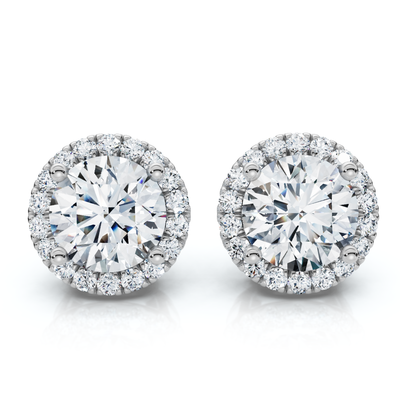 2.25Ct Halo Round Diamond Studs 14k Gold Lab Grown Women's Earrings