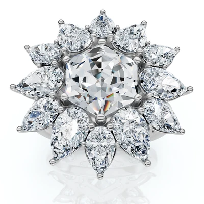 Certified 5Ct Hexagon Diamond High Jewelry Ring 14k Gold or Platinum Lab Grown
