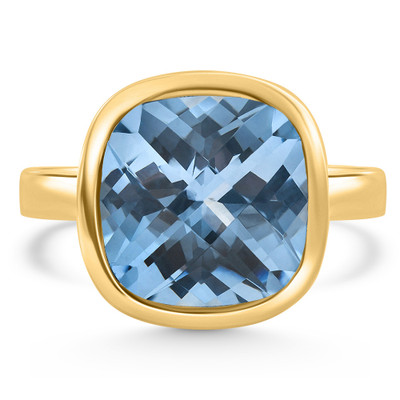 Cushion Blue Topaz Alexa Bezel Ring 14k Yellow Gold