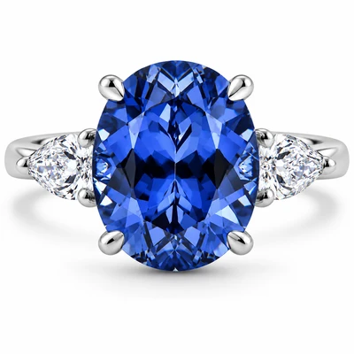 4 1/3Ct Oval Tanzanite & Diamond Anniversary Engagement Ring 14k Gold Lab Grown