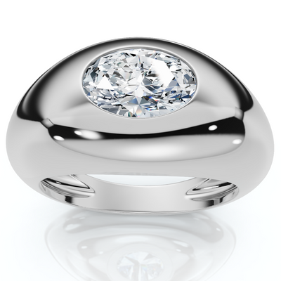 1Ct Sideways Oval Bezel Solitaire Stackable Dome Band 14k Gold Lab Grown
