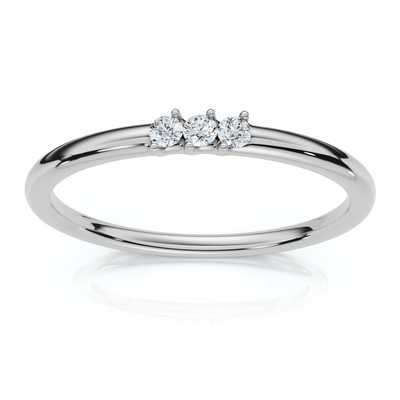 Delicate Diamond 3-Stone Minimalist Anniversary Wedding Ring 14k Gold Lab Grown