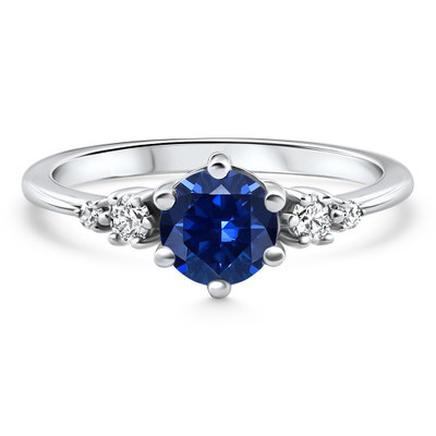 1Ct TW Blue Sapphire & Diamond Ring 14k White Gold Lab Grown