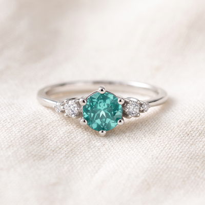 1Ct TW Paraiba & Diamond Ring 14k White Gold Lab Grown
