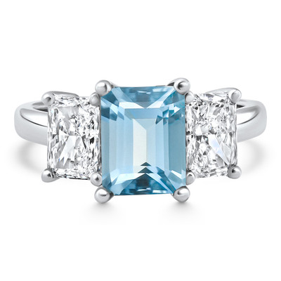 4.19Ct Aquamarine & Radiant Cut Diamond Ring 14k White Gold Lab Grown