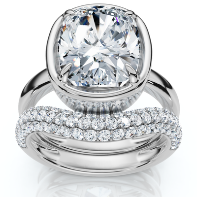 Certified 4 1/2Ct Cushion Pave Andrea Engagement Wedding Ring Set Gold Lab Grown
