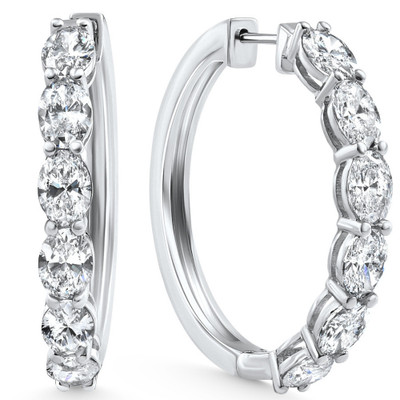 6.22Ct Oval Diamond Hoops 14k White Gold 1.25" Tall 12 Grams Lab Grown