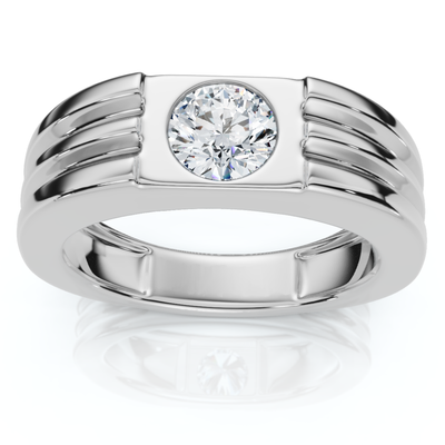 Men's 1/2Ct Round Bezel Diamond Solitaire Ring 14k Gold or Platinum Lab Grown
