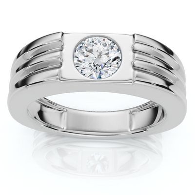 Men's 1/2Ct Round Bezel Diamond Solitaire Ring 14k Gold or Platinum Lab Grown