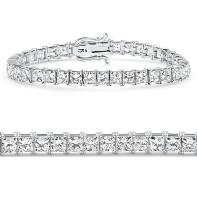 16.30Ct Princess Cut Diamond 7" Tennis Bracelet 14k Gold Lab Grown