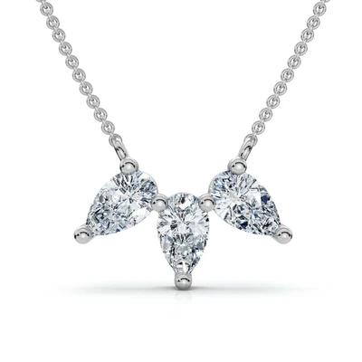 1/2Ct Trio Pear Shape Diamond 18" Necklace 14k Gold Pendant