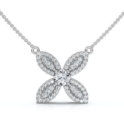1/2Ct Diamond Flower Pendant 14k Gold 18" Necklace Lab Grown EF/VS
