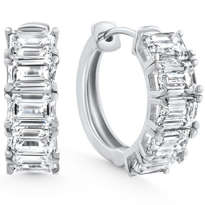 6.30Ct Emerald Cut Diamond Hoops 14k White Gold Lab Grown Earrings 3/4"