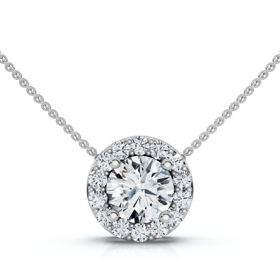 1/2Ct Diamond Halo Pendant Lab Grown 18" Necklace EF/VS
