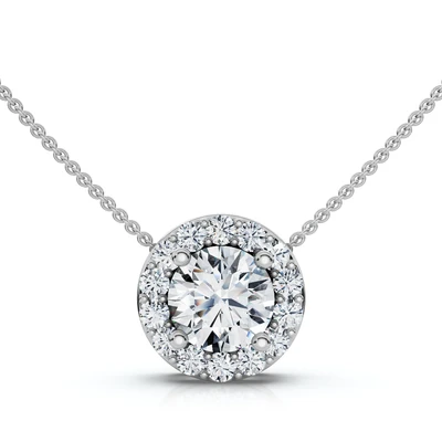 1/2Ct Diamond Halo Pendant Lab Grown 18" Necklace EF/VS