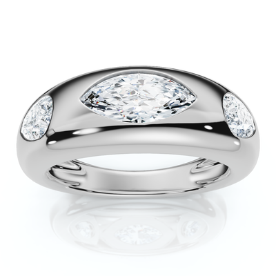 1 1/10Ct Sloan Flush Set Marquise Diamond Dome Band 14k Gold Lab Grown
