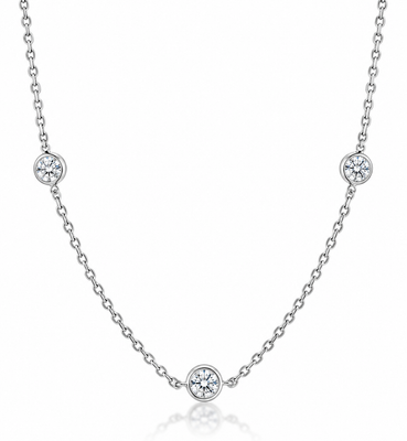 1 1/5 Ct Floating Diamond Bezel Station Necklace Lab Grown 14k Gold 18"