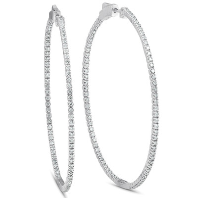 1.20Ct Diamond Inside Outside Skinny Hoops 14k White Gold Lab Grown2" Tall