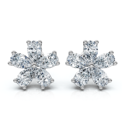 1 3/4Ct Diamond Pear Shape Flower Diamond Studs 14k Gold Earrings Lab Grown
