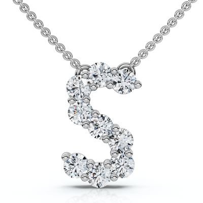 1Ct Diamond Initial "S" Pendant 14k Gold 18" Necklace Lab Grown 5/8" Tall