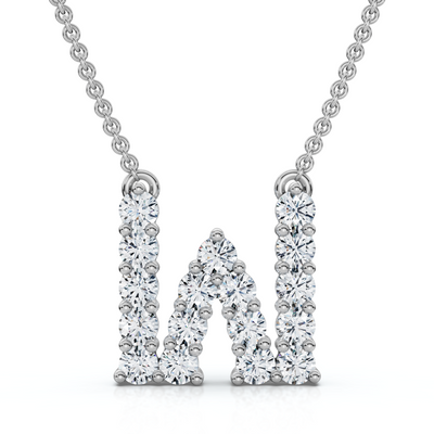 1Ct Diamond Initial "W" Pendant 14k Gold 18" Necklace Lab Grown 5/8" Tall