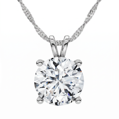 Certified 3Ct Solitaire Round Diamond Pendant 14k Gold Necklace Lab Grown 18"