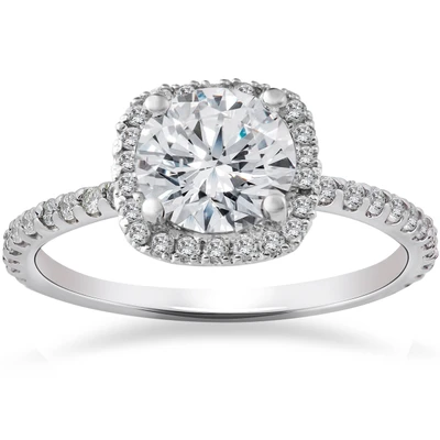 2CT Round Cushion Halo Diamond Solitaire Engagement Ring White Gold Lab Grown