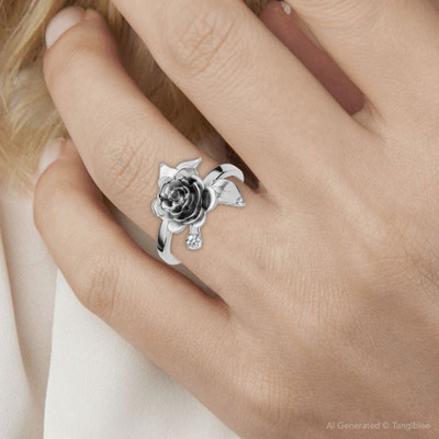 Rose and Diamond Engagement Ring 14k Gold Lab Grown