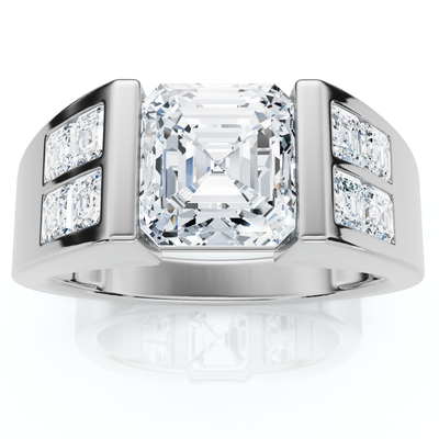 Certified 5.40Ct Men's Asscher Cut Diamond Ring 14k Gold Lab Grown