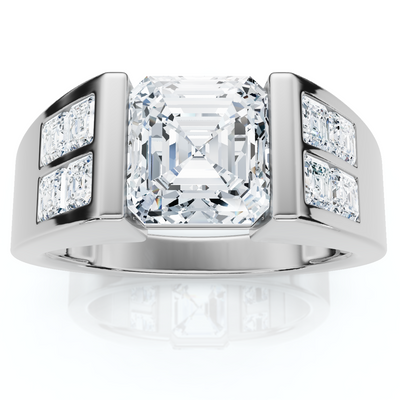 Certified 5.40Ct Men's Asscher Cut Diamond Ring 14k Gold Lab Grown