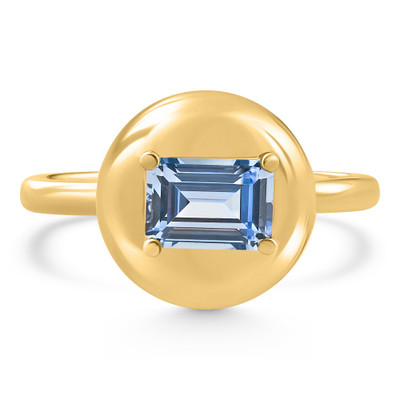 Candy Button 14k Yellow Gold Emerald Cut Aquamarine Ring