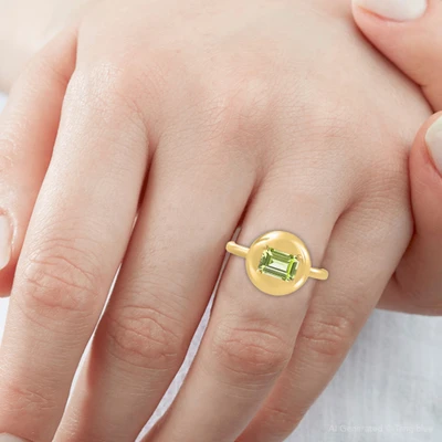 Candy Button 14k Yellow Gold Emerald Cut Peridot Ring