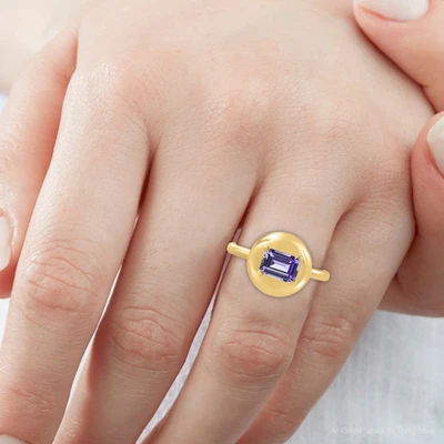 Candy Button 14k Yellow Gold Emerald Cut Amethsty Ring