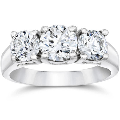 1 1/2ct 3 Stone Round Diamond Engagement Ring 14K White Gold Lab Grown