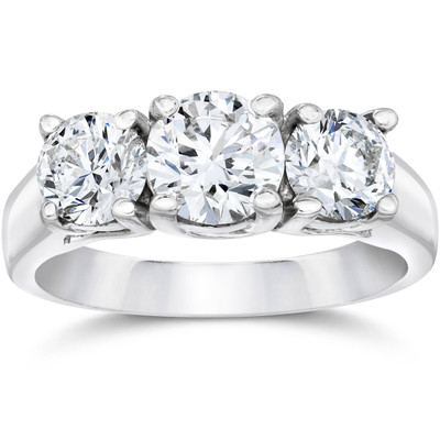 1 1/2ct 3 Stone Round Diamond Engagement Ring 14K White Gold Lab Created