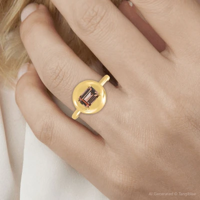 Candy Button 14k Yellow Gold Emerald Cut Garnet Ring