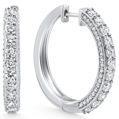 3.50Ct Pave Diamond Hoops 14k Gold Lab Grown Women's Earrings 1.25" Tall