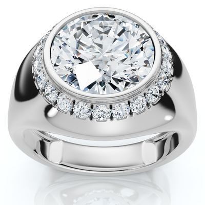 Certified 3 1/3Ct Men's Bezel Set Diamond Halo Signet Ring 14k Gold Lab Grown