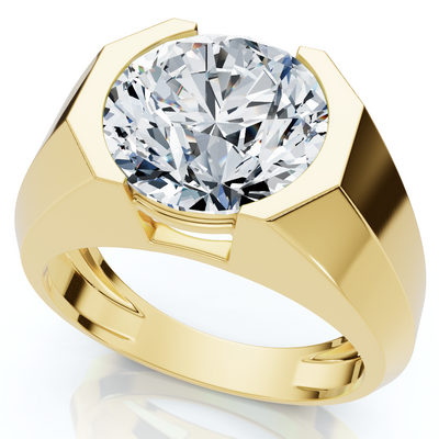 Certified 5.03Ct Elon Men's Bezel Diamond Ring 14k Yellow Gold Lab Grown